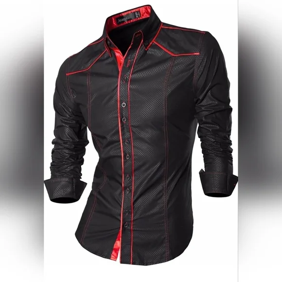 Jeansian Men's Slim Fit Long Sleeves Casual Button Down Shirt Size M - Picture 2 of 5